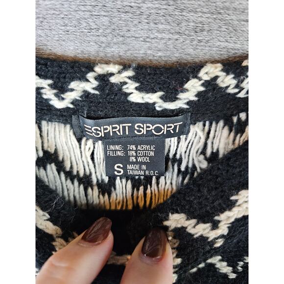 VTG Esprit Sport Sweater Women SM Retro Stripe Abstract Chunky Knit Black/Blue - Picture 5 of 11